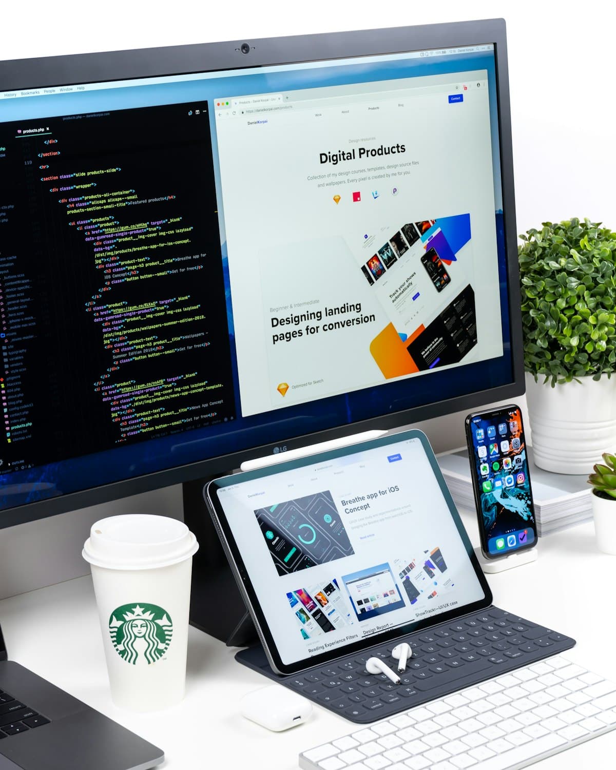 Website design work in progress on a studio screen